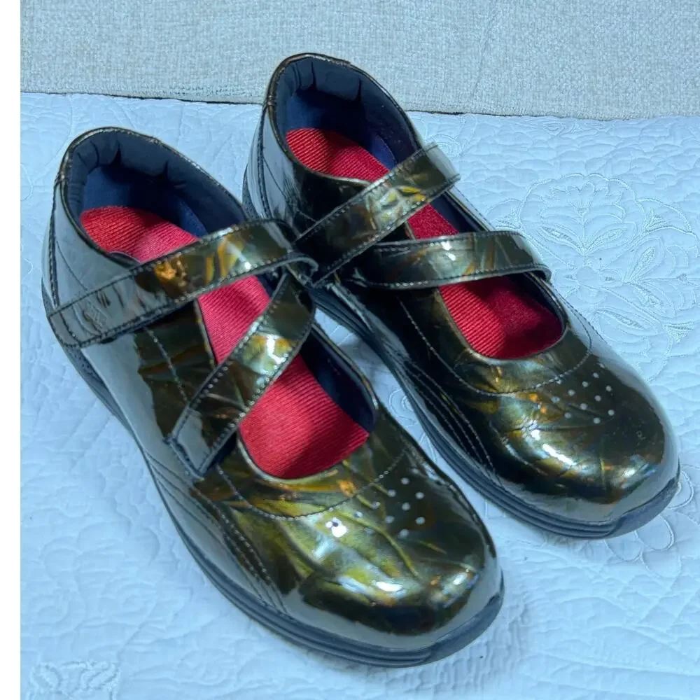 Aetrex Women 9.5 Bronze Drew Orthopedic Mary Jane Casual Comfort Shoe Adjustable